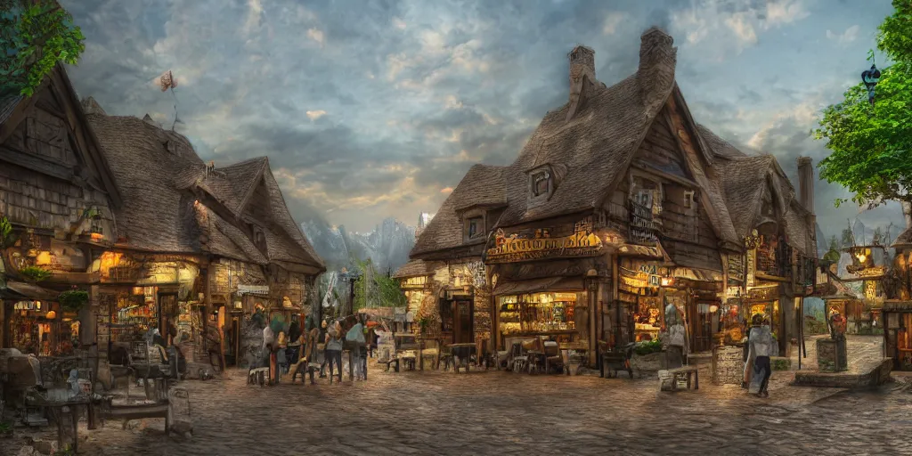 Prompt: walking taverns with clawed feet, exterior landscape shot, tilt-shifted, high quality art, 4k