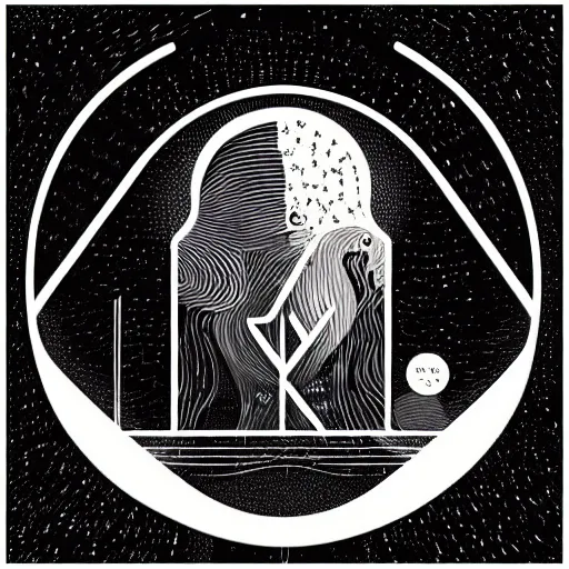 Image similar to a wandering mind, logo, simple white background victo ngai, kilian eng