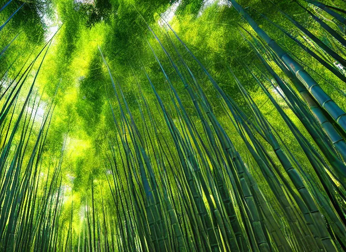 Prompt: beautiful japanese bamboo forest, ground pov, sunny, extreme detail, mid day, realistic lighting, light rays, by studio ghibli, trending on artstation, 4 k, hd