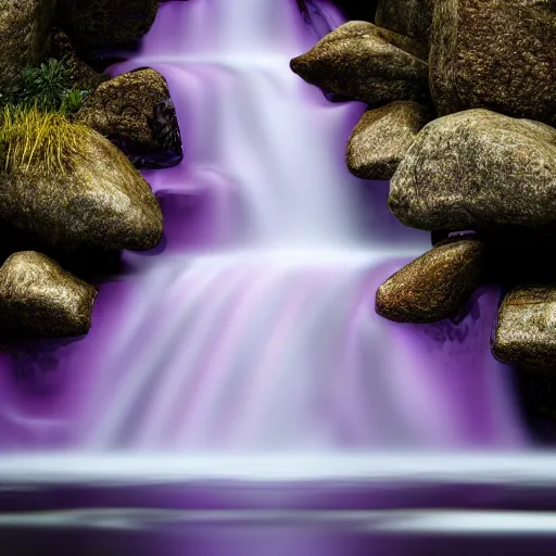 Prompt: purple fjord waterfall, highly detailed, 4k, HDR, award-winning, octane render