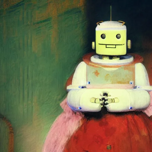 Prompt: a friendly robot, digital painting, by Mary Cassatt, 4k wallpaper, beautiful masterpiece