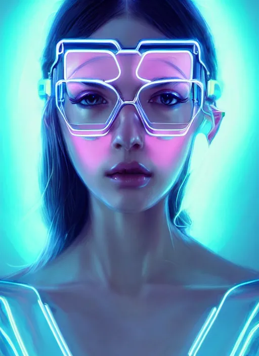 Prompt: portrait of female humanoid in transparent eyewear, intricate, elegant, cyber neon lights, highly detailed, digital photography, artstation, glamor pose, concept art, smooth, sharp focus, art by artgerm and greg rutkowski