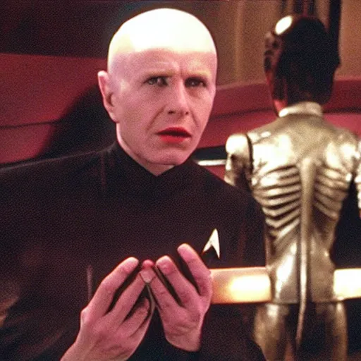 Prompt: a magician in the movie star trek : first contact ( 1 9 9 6 )