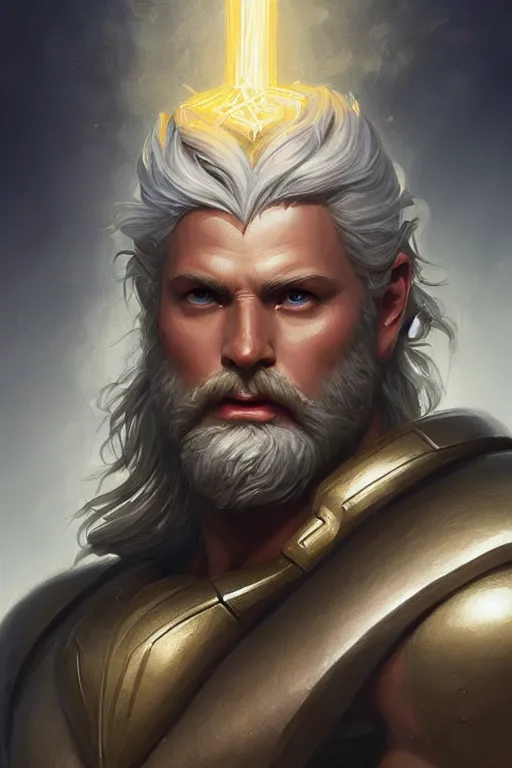 Image similar to zeus humanoid god of the thunder, charming and alluring face, highly detailed, d & d, fantasy, highly detailed, digital painting, trending on artstation, concept art, sharp focus, illustration, art by artgerm and greg rutkowski and magali villeneuve