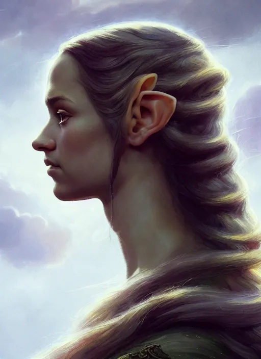 Prompt: side profile centered painted portrait, alicia vikander as elven princess, lord of the rings, tolkien, matte painting concept art, baroque, beautifully backlit, swirly vibrant color lines, fantastically gaudy, aesthetic octane render, 8 k hd resolution, by greg rutkowski and artey freytag