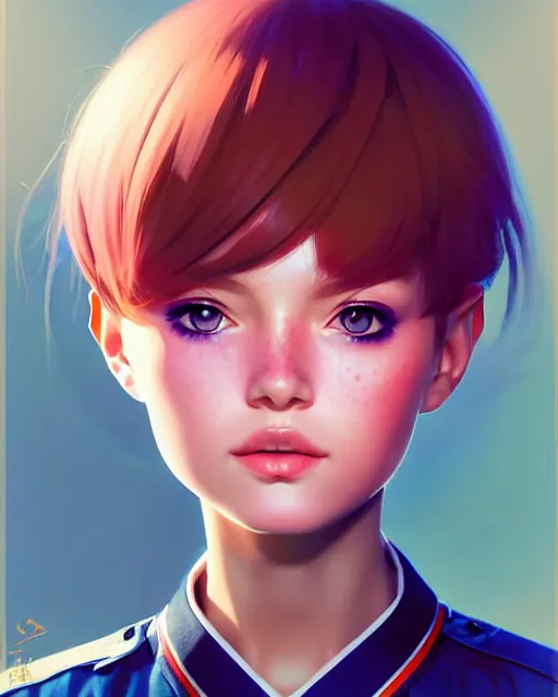 Image similar to portrait Anime space cadet girl cute-fine-face, pretty face, realistic shaded Perfect face, fine details. Anime. realistic shaded lighting by Ilya Kuvshinov Giuseppe Dangelico Pino and Michael Garmash and Rob Rey, IAMAG premiere, aaaa achievement collection, elegant freckles, fabulous