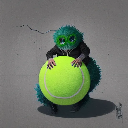 Image similar to highly detailed vfx portrait of a character of a tennis ball monster skateboarding skateboard stephen bliss, chalk, unrealengine, greg rutkowski, loish, rhads, beeple, chalk, makoto shinkai and lois van baarle, ilya kuvshinov, rossdraws, tom bagshaw, basil gogos