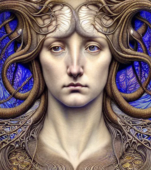 Prompt: detailed realistic beautiful drake goddess face portrait by jean delville, gustave dore, iris van herpen and marco mazzoni, art forms of nature by ernst haeckel, art nouveau, symbolist, visionary, gothic, neo - gothic, pre - raphaelite, fractal lace, intricate alien botanicals, ai biodiversity, surreality, hyperdetailed ultrasharp octane render