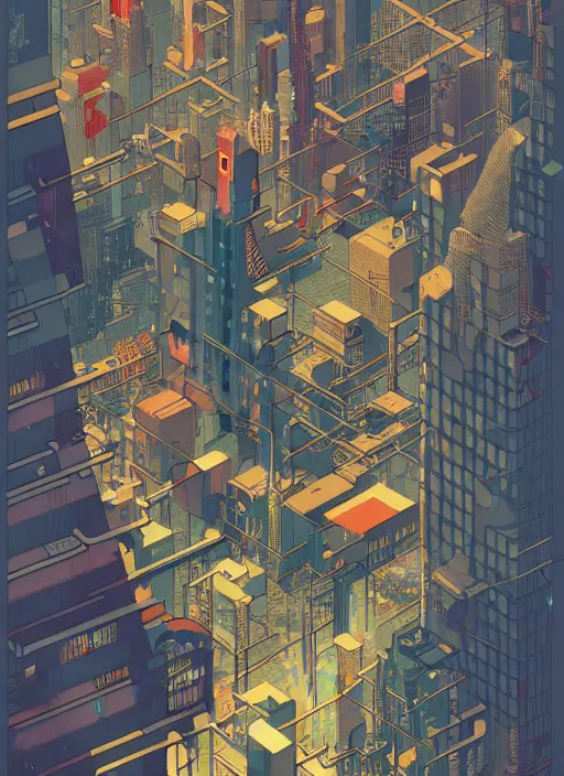 Image similar to chris ware graphic layout design maze poster of cyberpunk city, peter mohrbacher, jane newland, peter gric, chris ware, aaron horkey, illustration, artstation, full of color, highly detailed, maximalist