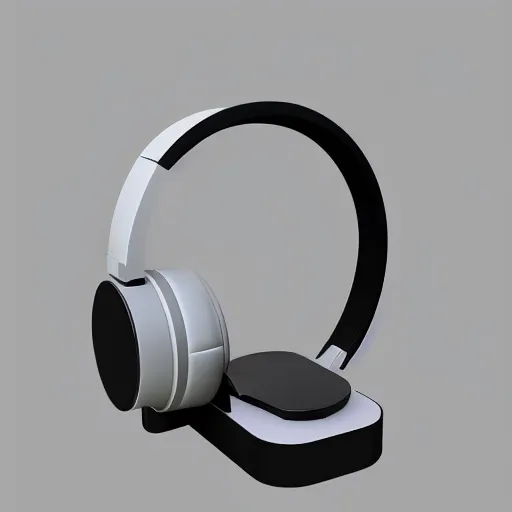 Image similar to wireless headphone stand, futuristic, techno, cyberpunk, product design, render, cute, swag, geometric, fun, iconic