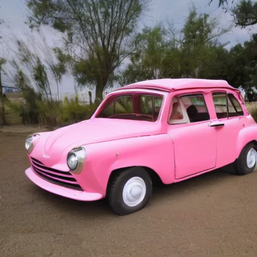 Image similar to car made of flamingo