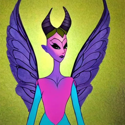 Image similar to fairy with wings, similar to maleficent, cartoon style