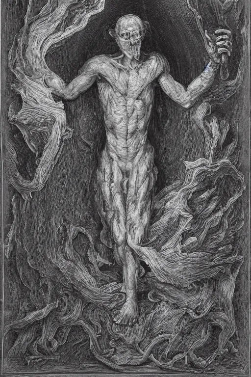 Image similar to this monster stands ever at the threshold of each new onward step and is in very truth the son of perdition, 8k image, ultrarealistic, elaborate and emotive, transcendental