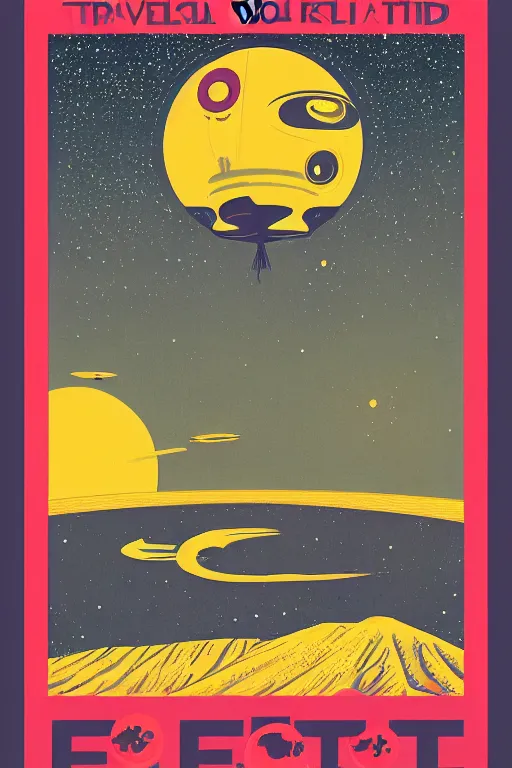 Prompt: 7 0 s travel poster for an extraterrestrial planet destination