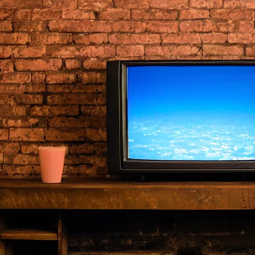 Prompt: A television on in the dark