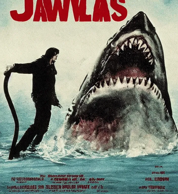 Prompt: a horror movie poster for jaws