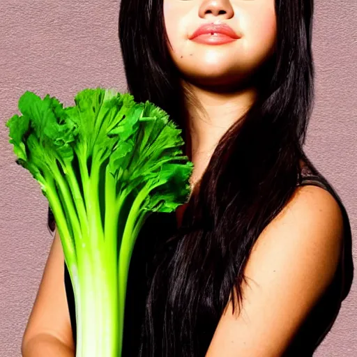 Image similar to selena gomez as humanoid celery