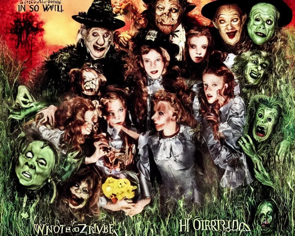 Image similar to A horror movie poster featuring the Wizard of Oz