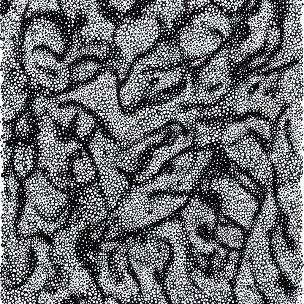 Image similar to camo made of teeth, smiling, abstract, rei kawakubo artwork, cryptic, dots, stipple, lines, splotch, color tearing, pitch bending, color splotches, hearts, dark, ominous, eerie, minimal, points, technical, old painting