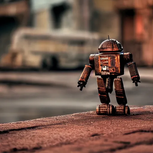 Image similar to old rusty droid, dramatic beautiful lighting, 8k photgraphy, codachrome, 50mm f1.8, macro