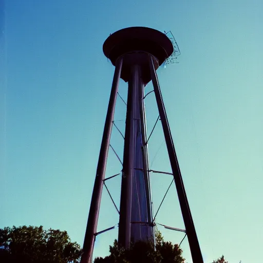 Image similar to a film photo of a windtower, Kodak gold 200 film