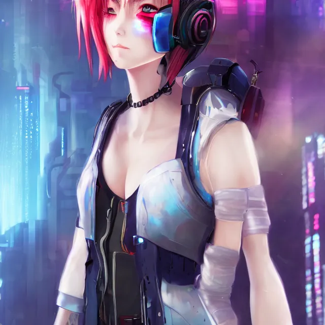 Image similar to - cyberpunk anime girl, 4 k, trending on artstation, renaissance