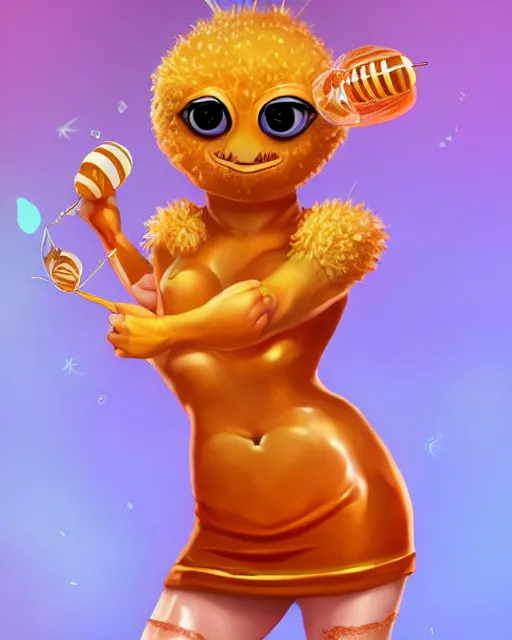 Image similar to beautiful pepe as honey, made of honey, wearing honey - themed miniskirt, award winning creature portrait photography, extremely detailed, artstation, 8 k, sensual lighting, incredible art, wlop, artgerm, backlit, rim lighting, hi - fructose