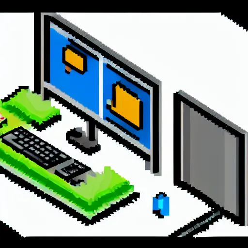 Prompt: pixel art of programmer in front of his computer station, pixel art, detailed, ideal symmetry, perfect pixel alignment, isometric 8 k,