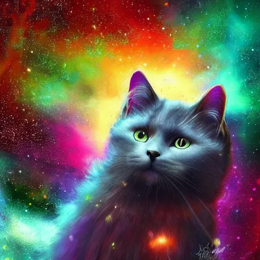 Image similar to cat looking at beautiful colorful galaxy, high detail, digital art, beautiful , concept art,fantasy art, 4k