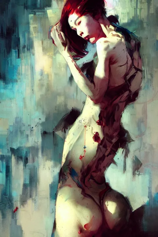 Prompt: hoyeon jung by greg rutkowski, jeremy mann, francoise nielly, van gogh, ross tran, rule of thirds, seductive look, beautiful