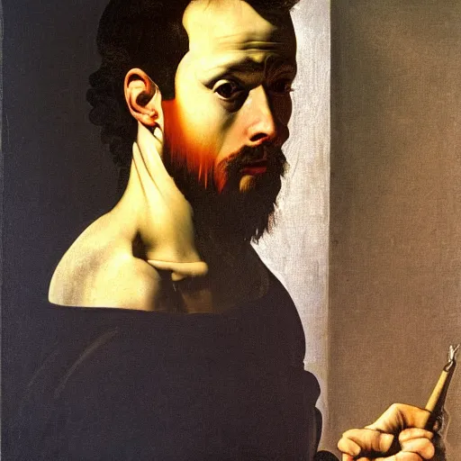 Prompt: Guy Fiery painted by caravaggio