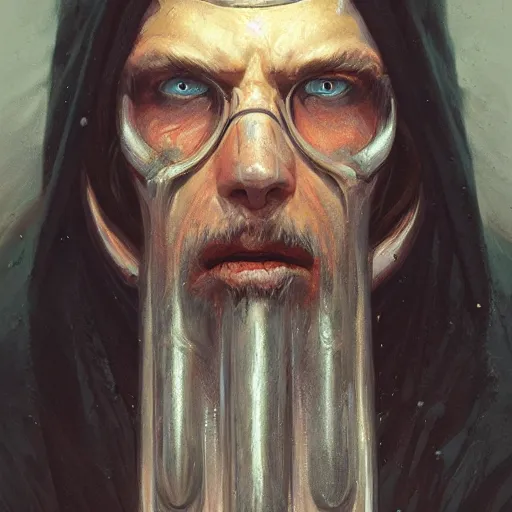 Image similar to realistic d & d fantasy eldritch cultist, closeup portrait art by donato giancola and greg rutkowski, vintage retro, realistic face, digital art, trending on artstation, symmetry!!