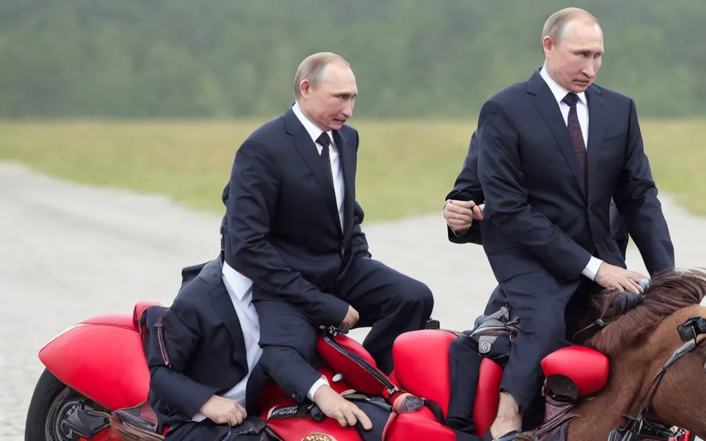 Image similar to vladimir putin rides on the back of alexander lukashenko