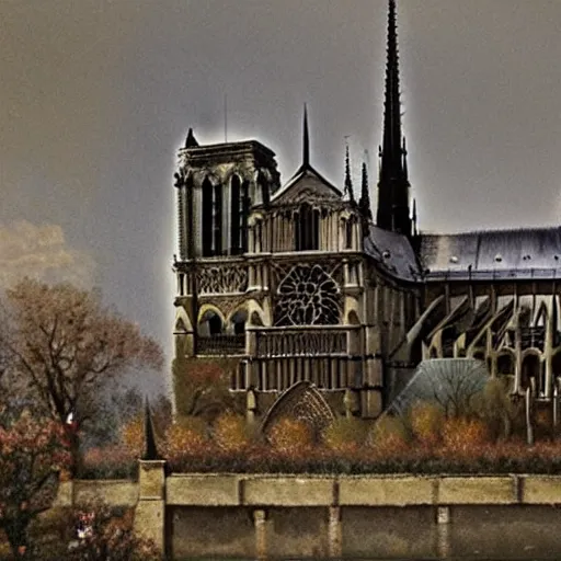 Image similar to brutalist notre dame cathedral, by albert bierstadt, trending on artstation