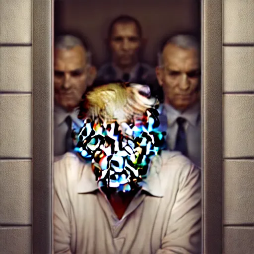 Prompt: an image of donald trump behind a jail cell, cinematic photography, detailed