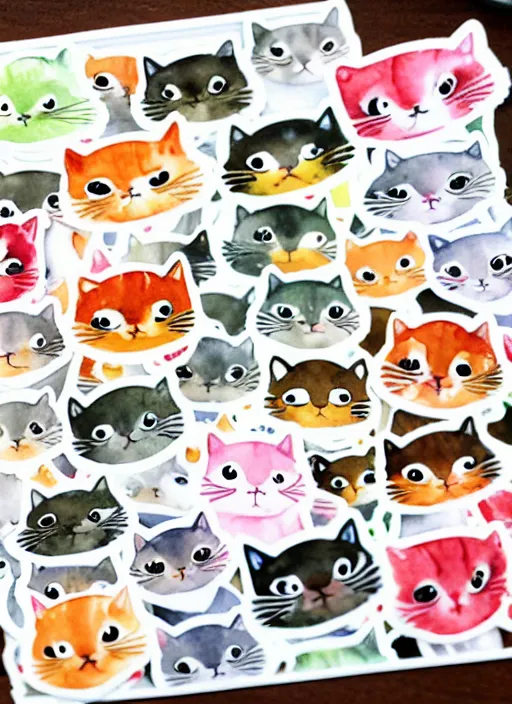 Image similar to cute cats and sushi watercolour sticker sheet