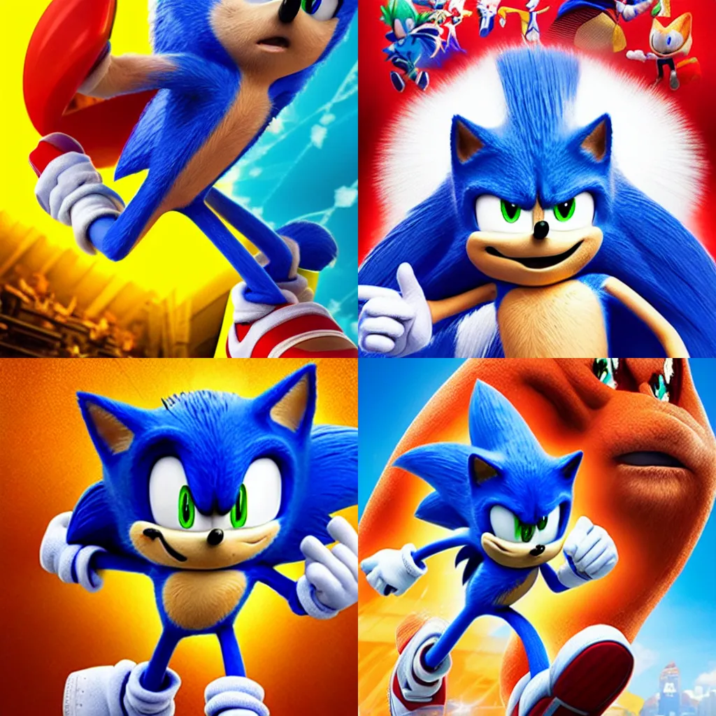 Prompt: ugly sonic movie poster