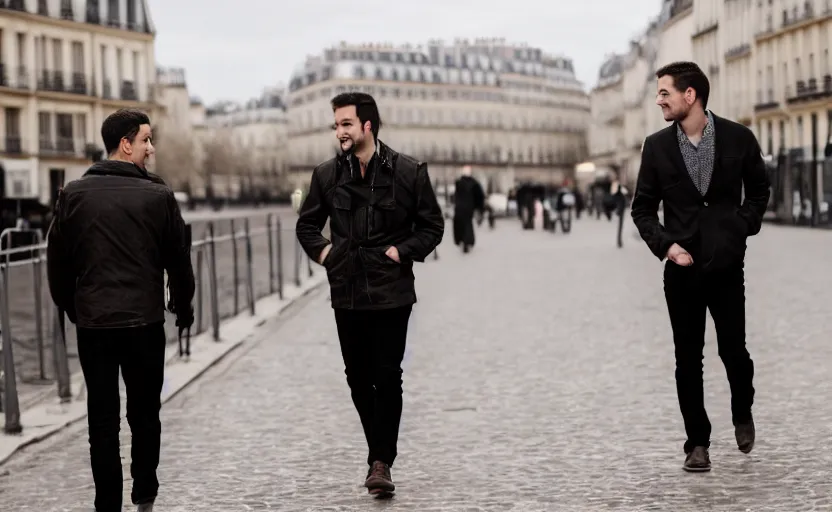 Prompt: a cute man going out on a romantic date with his husband in Paris, cinematic, photo, 8K High Definition