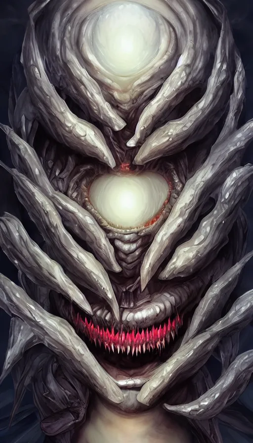 Prompt: a storm vortex made of many demonic eyes and teeth, by artgerm