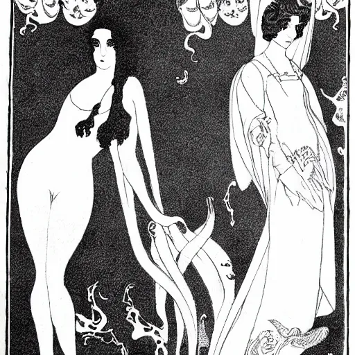 Prompt: aubrey Beardsley illustrations for call of cthulhu (1923)