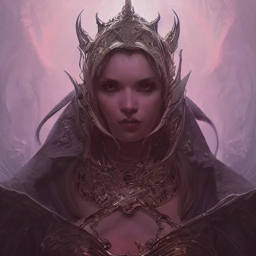 Prompt: portrait of an evil hellspawn, D&D, fantasy, intricate, elegant, highly detailed, digital painting, artstation, concept art, smooth, sharp focus, illustration, art by artgerm and greg rutkowski and alphonse mucha