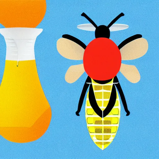 Image similar to a bee who is a scientist in a lab coat, colored pencils, low poly render, vector art, flat colors, by eric carle, icon
