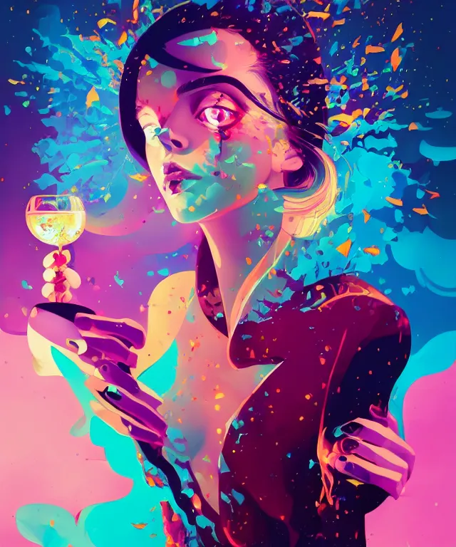 Prompt: delirium portrait of barbara palvin, by petros afshar, ross tran, peter mohrbacher, tom whalen, shattered glass, bubbly scenery, radiant light