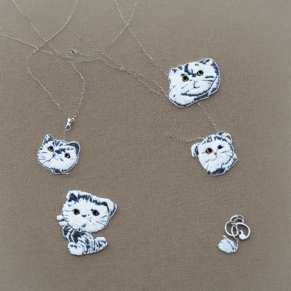 Image similar to Scottish fold patterned silver embroidered necklace