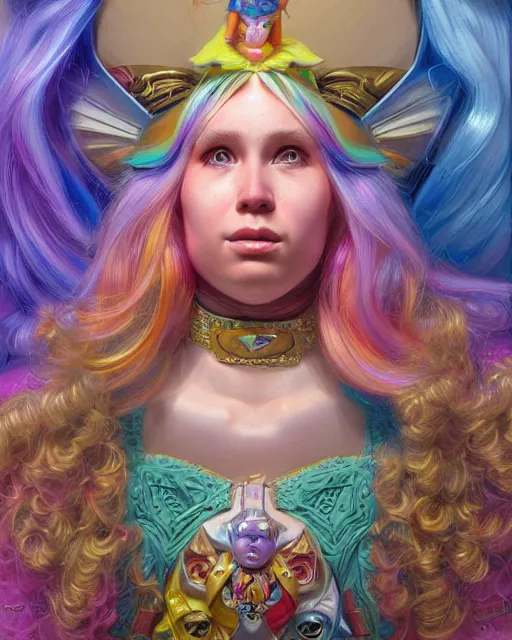 Image similar to rainbow brite portrait | highly detailed | very intricate | symmetrical | whimsical and magical | soft cinematic lighting | award - winning | closeup portrait | doll | painted by donato giancola and mandy jurgens and ross tran | pastel color palette | featured on artstation