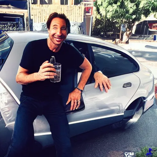 Prompt: a new car smell but it’s running a small Greek restaurant with david duchovny big smile