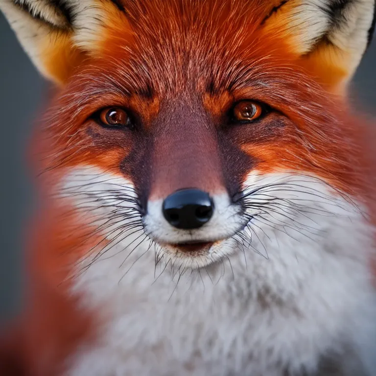 Prompt: close-up photograph of a fox, incredibly detailed, fluffy fur, very beautiful, studio lighting, 50mm lens