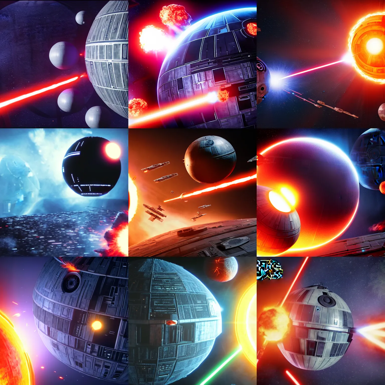 Prompt: epic star wars death star exploding in epic fireball in space lucasfilm detailed smooth unreal engine 8 k render cg award winner