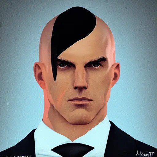 Prompt: portrait of Hitman, blue backround, digital art, trending on ArtStation