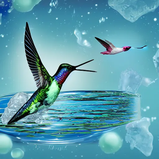 Image similar to icy submerged hummingbird transparendigitalart leaked aquatic noticing